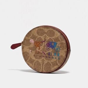 Coach Rexy & Carriage Tan T-Rex Round Coin Case Card Holder 88767 EUC 4"x4"Pride